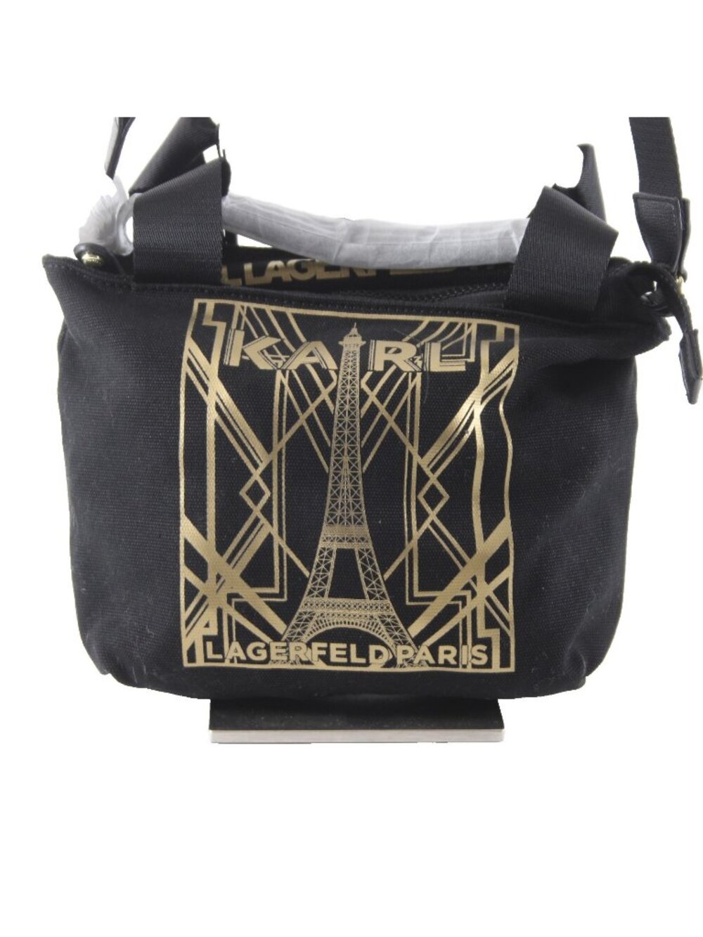 Karl Lagerfeld Purse NEW $78 Kristen 10 x 7 x 3 Black Gold Logo Cotton Purse